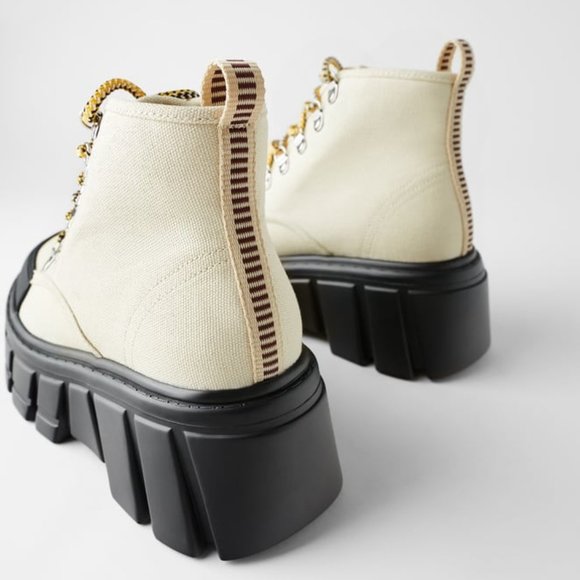 SOLD! Zara Canvas Thick Sole Ankle Boots, 8.5/39 - Picture 3 of 8